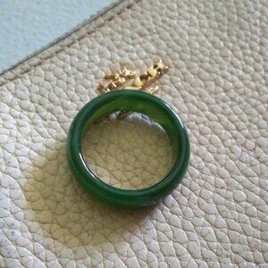 Darker Forest Green Agate Stone Band Size 7.75! Natural Style, Botanical Jewelry